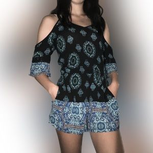 Black and blue casual romper